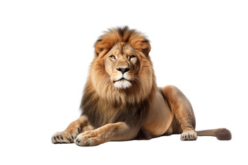 Lion is sunbathing, isolated on transparent background.