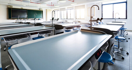 Empty chemistry laboratory in the school