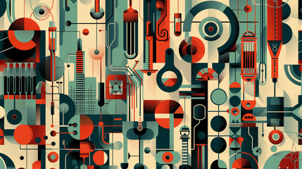 Retro-Futuristic Industrial Abstract Design Illustration