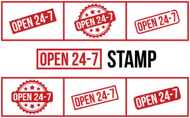 Open 24 7 Rubber Stamp Set Vector