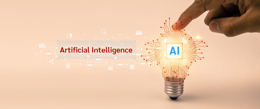 Hand and virtual AI technology analyzing for brain digital system development or big data knowledge learning innovation or future digital transformation and strategy for business management.