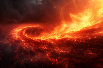 Deep black hole with fire swirl in dark sky, natural catastrophe wallpaper background - obrazy, fototapety, plakaty