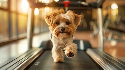 Adorable dog On Treadmill In Gym - Generative AI