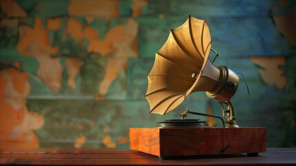 paper art. vintage gramophone on the table. Generative AI