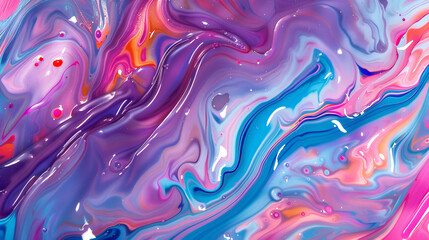 Fototapeta premium Abstract painting with swirling patterns and vibrant shades of purple, blue, pink, and orange, Cracked paint for metal. Background
