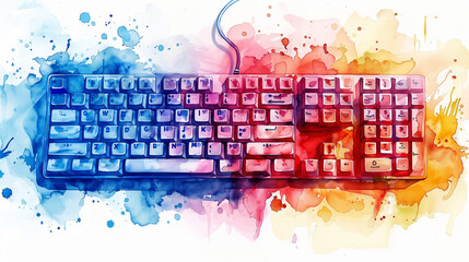 Artistic Inputs: Watercolor Keyboard and Mouse Clipart - obrazy, fototapety, plakaty