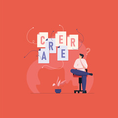 Jobs and careers challenges concept, Career growth path opportunities with multi directional arrows illustration