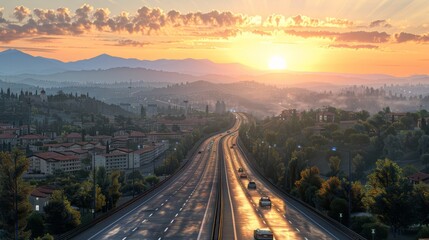 photorealistic highway on town background Generated with Ai tools