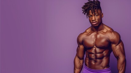 Fototapeta na wymiar Muscular man posing shirtless in black, showcasing fitness and athleticism He exudes strength and confidence, a model of physical beauty and youth