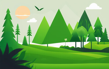 Green Trees in Environement: Meadow Hills Illustration