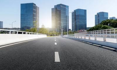 Fototapeta premium Highway overpass near office buildings