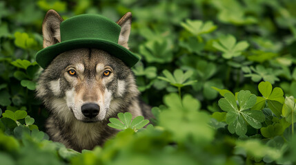 Wolf on green background for St. Patrick's Day Festivities.