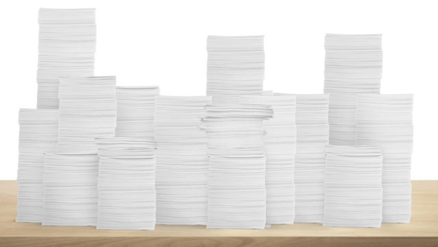 Stack of paper documents on the table Document work in the office Isolated pile PNG transparent