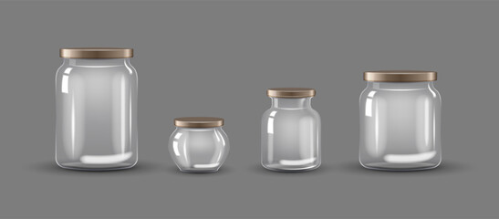 Set of empty transparent glass jars with caps - 784307477