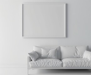 White couch in living room next to white wall