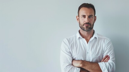 Confident father, casual style, friendly male face, relatable parent persona for UX, white backdrop.
