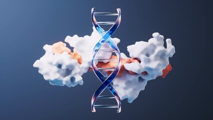 Loop animation of DNA and protein with biological concept, 3d rendering.