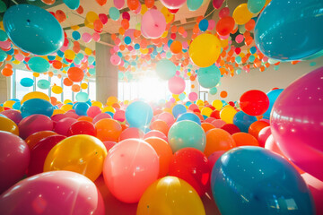 A room filled with colorful balloons