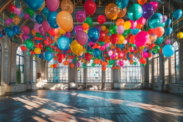 A room filled with colorful balloons - obrazy, fototapety, plakaty