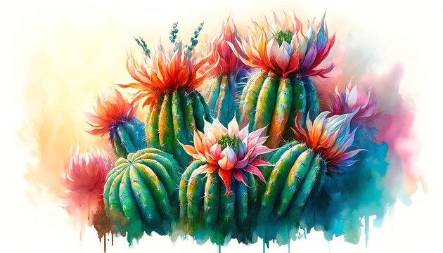 Watercolor Painting of a Cereus Uruguayanus Cactus