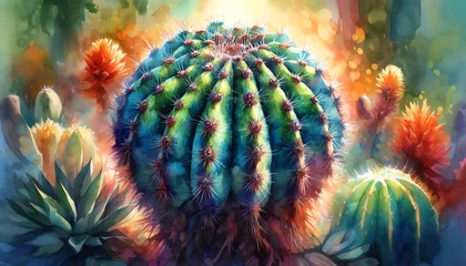 Foto op Plexiglas Watercolor Painting of a Turk's Head Cactus © monkik.
