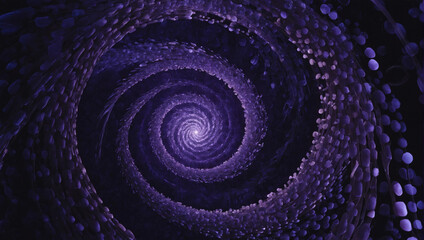 Abstract violet background with a swirling vortex of dots and weaving lines, evoking a sense of cosmic connectivity. - obrazy, fototapety, plakaty