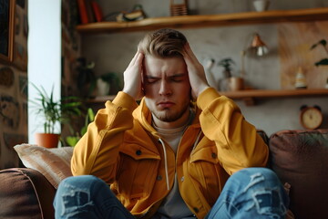 Fototapeta premium young man have headache at home