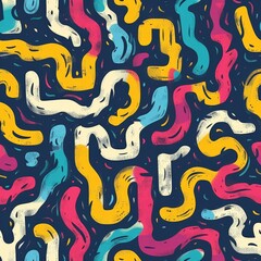 Colorful pattern of letters and numbers on blue background
