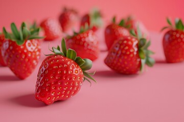 Vibrant strawberry image with high-resolution and a pink backdrop, ideal for dynamic designs - 784311034
