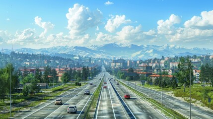 Obraz premium photorealistic highway on town background Generated with Ai tools