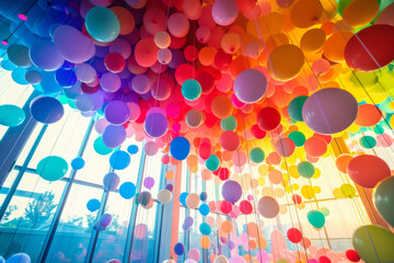 A room filled with colorful balloons