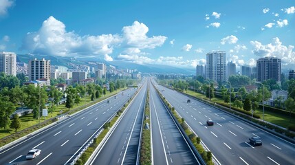 Fototapeta premium photorealistic highway on town background Generated with Ai tools