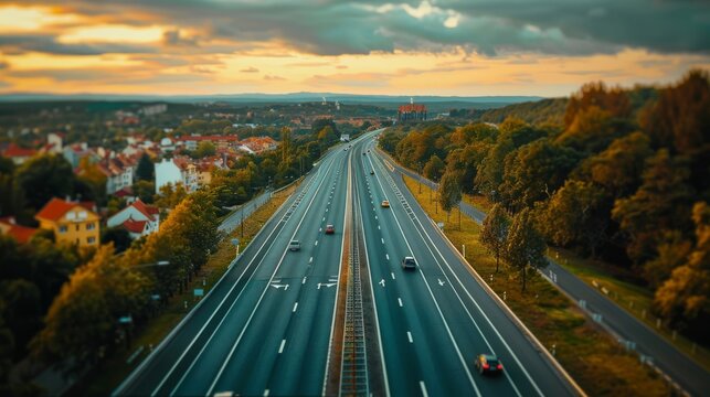 photorealistic highway on town background Generated with Ai tools