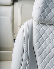 White leather luxury seats in modern car. Interior of luxury car.