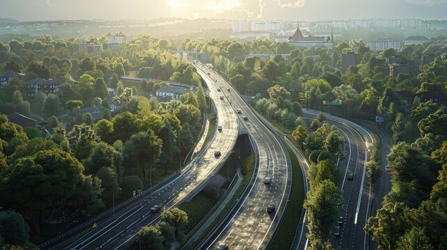 photorealistic highway on town background Generated with Ai tools