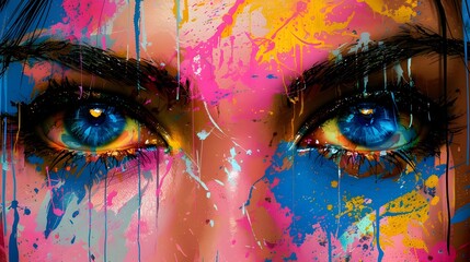 Vibrant Expression:Captivating Digital Makeup Portrait in Vivid Pop Art Style
