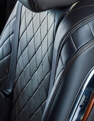 Modern luxury car interior details. Close up of leather perforated seats