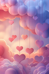 Soothing Sunset Sky with Hanging Paper Hearts
