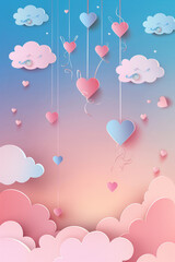 Hanging Hearts and Clouds with Pastel Sunset
