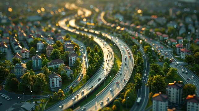 photorealistic highway on town background Generated with Ai tools