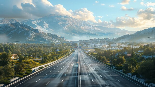 photorealistic highway on town background Generated with Ai tools