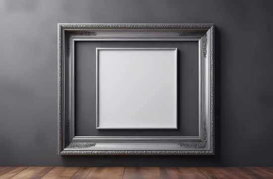 A blank frame on a gray wall with room for lettering or other pictures.