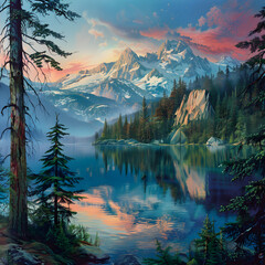 Pacific Northwest Landscape - A Serene Sunset Over Crystal Lake