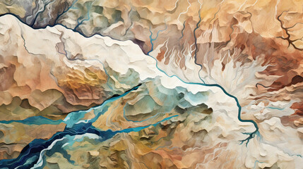 A mosaic of aerial views showcasing Earth's textures, sprawling deserts, winding rivers, verdant rainforests, and snowy tundras Background Ai Generative
