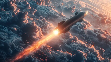 Hypersonic Missile in Full Flight: A Spectacle of Modern Military Power - obrazy, fototapety, plakaty