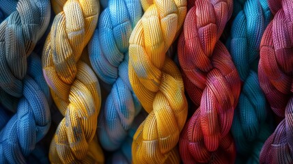 Vibrant colored ropes braided in intricate patterns - obrazy, fototapety, plakaty