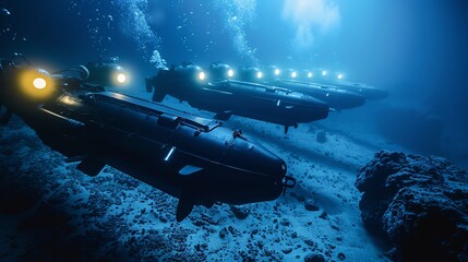 Fototapeta premium Underwater drones engaged in the secretive mapping of enemy territories in deep sea operations