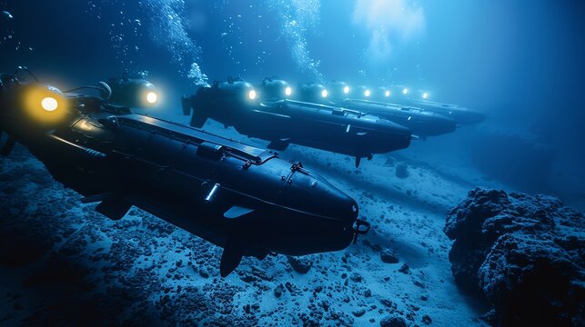 Underwater drones engaged in the secretive mapping of enemy territories in deep sea operations
