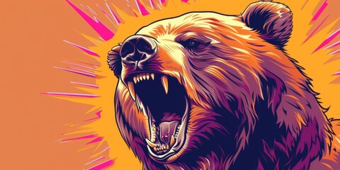 Portrait of shouting, angry bear as pop art style