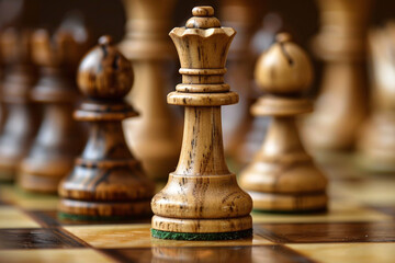 Photos of chess pieces symbolizing people or company employees. Concept of successful team building